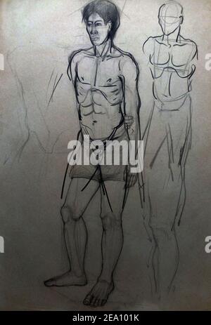 Art ,dessin ,Fine art ,rapide ,structure, esquisse ,muscle, homme Banque D'Images