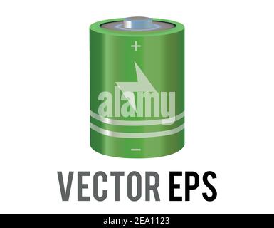 L'icône de cellule de batterie de recharge de cylindre vert vectoriel isolé avec le symbole de boulon, plus, moins Illustration de Vecteur