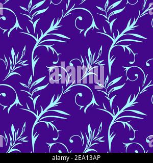 Motif sans couture avec éléments fleuris dessinés à la main. En violet et en bleu. Illustration de Vecteur