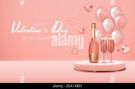 Carte cadeau de Saint-Valentin réaliste en 3D avec motif d'arrière-plan. Modèle pour publicité, Web, médias sociaux et publicités de mode. Affiche, prospectus, message d'accueil Illustration de Vecteur