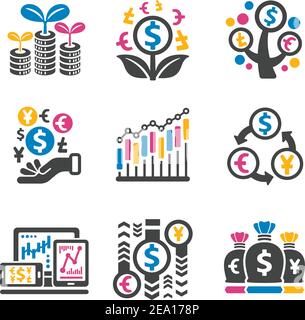 investissement, jeu d'icônes de financement Illustration de Vecteur