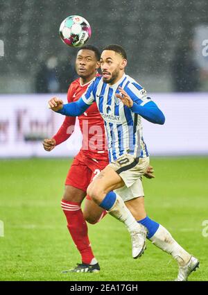 Berlin, Allemagne. 05 février 2021. Matheus CUNHA, Hertha 10 concourt pour le ballon, s'attaquer, duel, header, zweikampf, action, lutte contre David ALABA, FCB 27 dans le match HERTHA BSC BERLIN - FC BAYERN MUENMATCH1.German football League le 5 février 2021 à Berlin, Allemagne saison 2020/2021, Munich jour 20, 1.Bundesliga, FCB, Munich, 20.Spieltag © Peter Schatz / Alamy Live News - LE RÈGLEMENT DFL INTERDIT TOUTE UTILISATION DE PHOTOGRAPHIES comme SÉQUENCES D'IMAGES et/ou QUASI-VIDÉO - Credit: Peter Schatz/Alamy Live News Banque D'Images