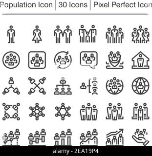 icône de ligne de population, contour modifiable, icône pixel perfect Illustration de Vecteur