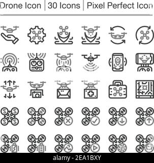 icône de ligne de drone, contour modifiable, icône pixel perfect Illustration de Vecteur