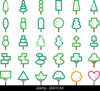 ensemble d'icônes de ligne d'arbre ornemental, contour modifiable, icône pixel perfect Illustration de Vecteur