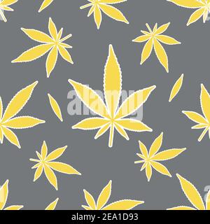 motif de feuilles de cannabis jaune sur fond gris Illustration de Vecteur