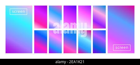 Collection d'arrière-plans colorés aux couleurs fluo tendance. Design vectoriel d'écran moderne pour application mobile. Dégradés abstraits de couleurs douces. Nuances pour Illustration de Vecteur