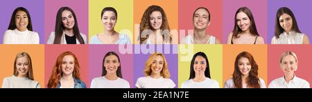 Ensemble de jolis portraits de jeunes femmes multiraciaux, collage Banque D'Images