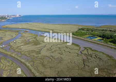 Réserve naturelle nationale de Leigh on Sea, vue aérienne des marais Dans l'Essex Banque D'Images