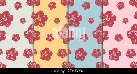 ensemble de motifs avec fleurs d'hibiscus Illustration de Vecteur