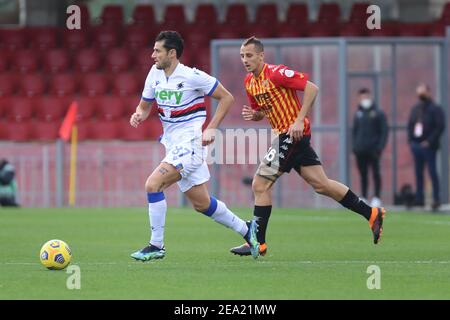 Benevento, Italie. 7 février 2021. Antonio Candreva (UC Sampdoria) pendant la série UN match de football entre Benevento - Sampdoria, Stadio Ciro Vigorito le 07 février 2021 à Benevento Italie/LiveMedia crédit: Emmanuele Mastrodonato/LPS/ZUMA Wire/Alay Live News Banque D'Images