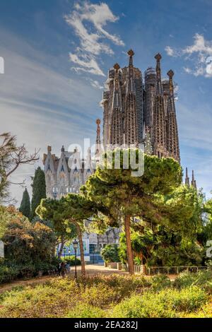 Eglise de la basilique de la Sagrada Familia, façade de la Nativité, Barcelone, Catalogne, Espagne Banque D'Images