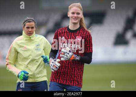 Borehamwood, Royaume-Uni. 07e février 2021. Fran Stenson (#24 Arsenal) pendant l'échauffement avant le match de Super League féminin de FA entre Arsenal et Manchester City à Meadow Park à Borehamwood. Crédit: SPP Sport presse photo. /Alamy Live News Banque D'Images