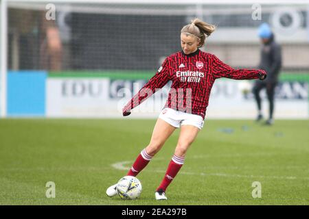 Borehamwood, Royaume-Uni. 07e février 2021. Leah Williamson (#6 Arsenal) pendant l'échauffement avant le match de Super League féminin de FA entre Arsenal et Manchester City à Meadow Park à Borehamwood. Crédit: SPP Sport presse photo. /Alamy Live News Banque D'Images