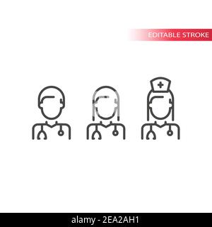 Jeu d'icônes vectorielles médecin et infirmière. Contours, symboles de contour modifiables. Illustration de Vecteur