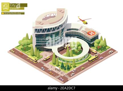 Bâtiment de l'hôpital isométrique vectoriel Illustration de Vecteur