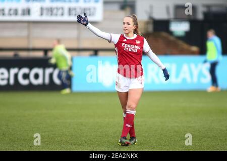 Borehamwood, Royaume-Uni. 07e février 2021. LIA Warti (#13 Arsenal) dirige le match de Super League féminin de la FA entre Arsenal et Manchester City à Meadow Park à Borehamwood. Crédit: SPP Sport presse photo. /Alamy Live News Banque D'Images