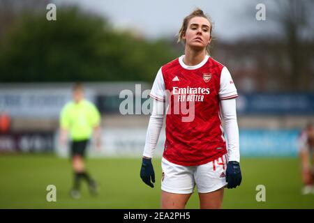 Borehamwood, Royaume-Uni. 07e février 2021. Jill Roord (#14 Arsenal) après leur défaite lors du match de Super League féminin de la FA entre Arsenal et Manchester City à Meadow Park à Borehamwood. Crédit: SPP Sport presse photo. /Alamy Live News Banque D'Images