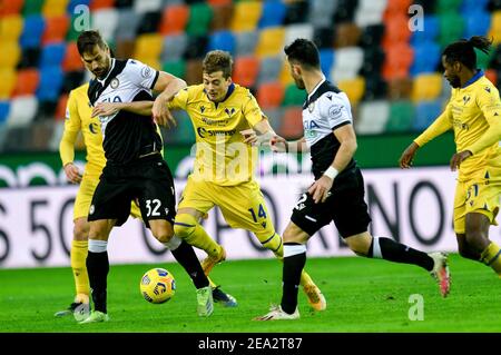 Ivan Ilic (Hellas Verona FC) en action pendant Udinese Calcio vs Hellas Verona FC, football italien Serie UN match à Udine, Italie. , . Février 07 2021 (photo d'IPA/Sipa USA) crédit: SIPA USA/Alay Live News Banque D'Images