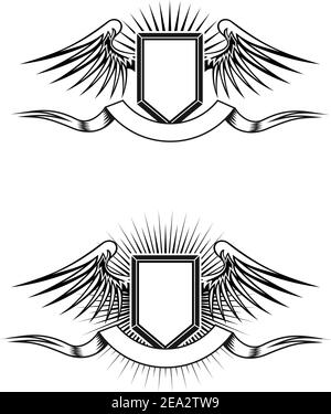 Blasons Héraldique avec des ailes et des rubans pour la conception Illustration de Vecteur