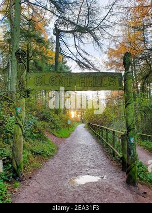 Panneau d'entrée à Cent Hills en automne, National Trust Countryside, Worcestershire, angleterre Banque D'Images