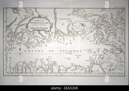 Carte du Golphe de Finlande par Jacques-Nicolas Bellin, une gravure originale en plaque de cuivre de l'année 1760. Cette carte de Bellin (1703-1772) vous donne Banque D'Images