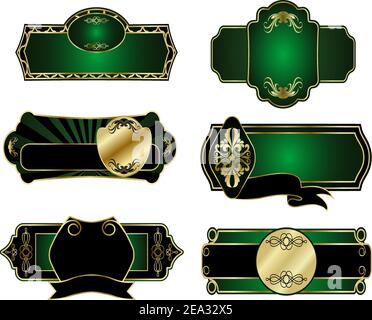 Ensemble d'étiquettes d'or vert pour la conception Illustration de Vecteur