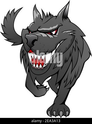 Danger sauvage loup gris en cartoon style isolated on white Illustration de Vecteur