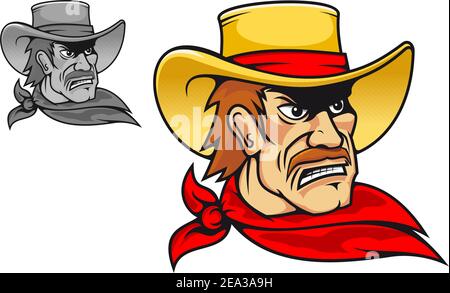 Cowboy en colère dans un style cartoon pour mascot ou l'emblème Illustration de Vecteur