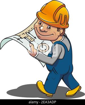Cartoon Smiling worker with scheme pour le design industriel Illustration de Vecteur