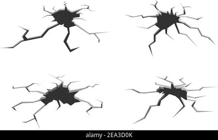 Série de fissures dans le sol isolé sur fond blanc pour un design Illustration de Vecteur