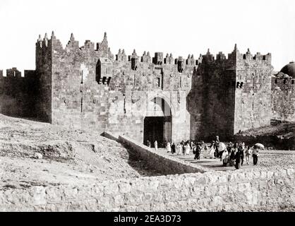 Photographie de la fin du XIXe siècle - la porte de Damas, Jérusalem c.1880, Palestine, Israël. Banque D'Images