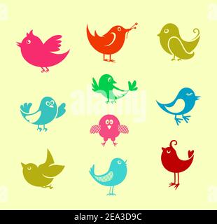 Ensemble d'icônes oiseaux cartoon doodle pour réseaux de communication design Illustration de Vecteur