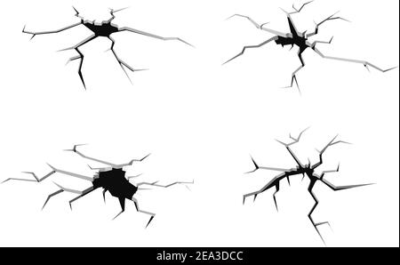 Série de fissures dans le sol isolé sur fond blanc pour un design Illustration de Vecteur