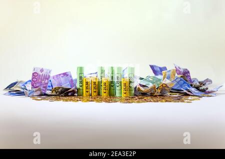 Ville monétaire, faite de pièces et de billets Banque D'Images