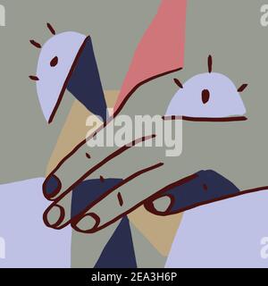 Abstrait Cubisme Elément humain avec oeil de main. Humanisme style d'art africain aux formes mignonnes. Élément et illustration pour décoration d'art, textile et pos Banque D'Images