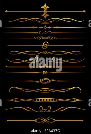 Les frontières et les diviseurs d'or orné de décorations et Illustration de Vecteur