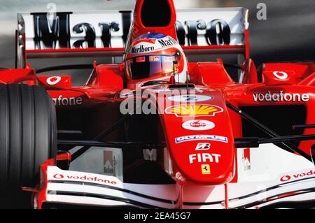 Le pilote brésilien de Formule 1 Rubens Barrichello (écurie Ferrari) pendant le circuit de Monaco, le 21 mai 2005. Photo de Thierry Gromik/ABACA. Banque D'Images