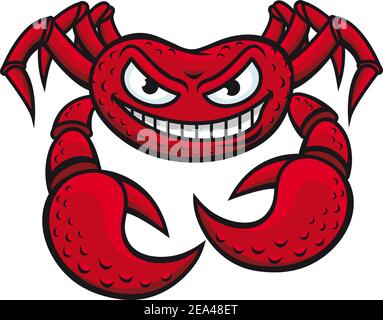 Crabe rouge de colère en cartoon style isolé sur fond blanc pour la conception de la mascotte Illustration de Vecteur