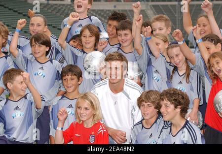 Le 2 juin 2005, la superstar britannique du football international David Beckham lance la David Beckham Academy au Home Depot Center de Los Angeles, en Californie du Sud, aux États-Unis. Photo de Lionel Hahn/CAMELEON/ABACA. Banque D'Images