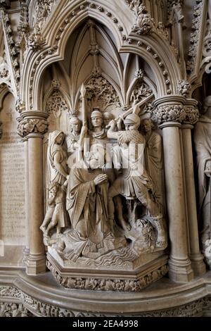 Cathédrale d'Exeter, Exeter, Devon, Angleterre – Pulpit des Martyrs aka Patteson Pulpit - martyre de St Alban Banque D'Images