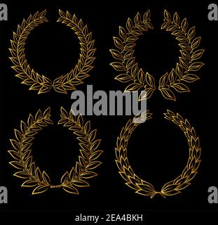 Set de couronnes de laurier d'or pour la conception de l'étiquette ou badge Illustration de Vecteur