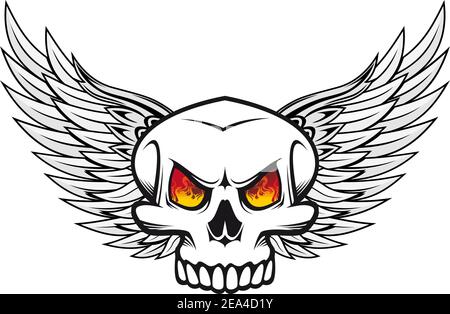 Danger d'incendie avec crâne yeux et des ailes pour tatouage ou Emblème mascotte Illustration de Vecteur