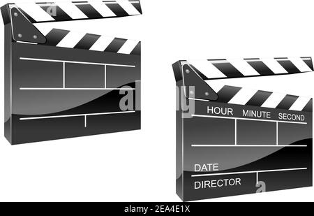 Movie clapper board en brillant style icône isolé sur fond blanc Illustration de Vecteur