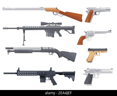 Jeu d'armes à feu militaire ou de police fusil de poing carbine sniper illustration vectorielle de fusil et fusil de chasse sur fond blanc Illustration de Vecteur