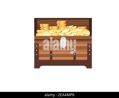 Coffre ouvert en bois avec pièces de monnaie en or pirate jeu de coffre au Trésor illustration du vecteur asset sur fond blanc Illustration de Vecteur
