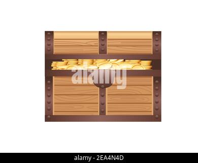 Coffre ouvert en bois avec pièces de monnaie en or pirate jeu de coffre au Trésor illustration du vecteur asset sur fond blanc Illustration de Vecteur
