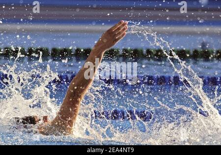 Michael Phelps, des États-Unis, remporte la médaille d'or sur la médaille individuelle de 200 m d'hommes lors des XI championnats du monde de la FINA au Parc Jean-drapeau, à Montréal, Québec, Canada, le 28 juillet 2005. Photo de Nicolas Gouhier/CAMELEON/ABACAPRESS.COM Banque D'Images