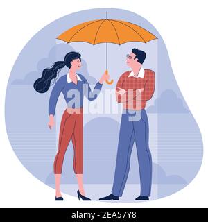 Homme et femme sous un parapluie. Illustration de Vecteur