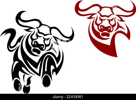 Mascottes de taureau et de buffle isolées sur fond blanc Illustration de Vecteur